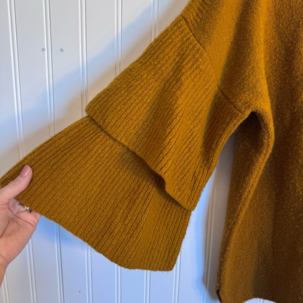 Madewell Golden Wool Boat Neck Tier-Sleeve Pullover Sweater Women’s Size Medium - Picture 4 of 11
